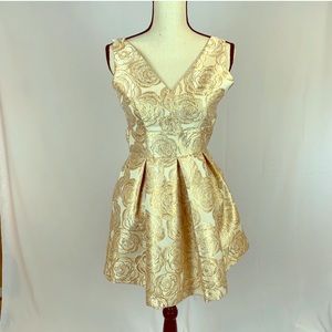 Luxxel Gold Brocade Party Dress Vintage Vibe